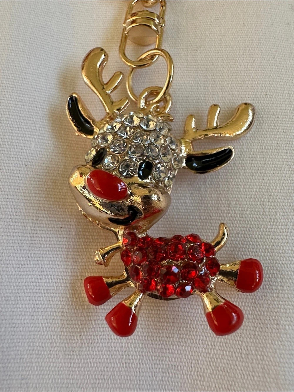 Reindeer Keychain in Gold & Red New